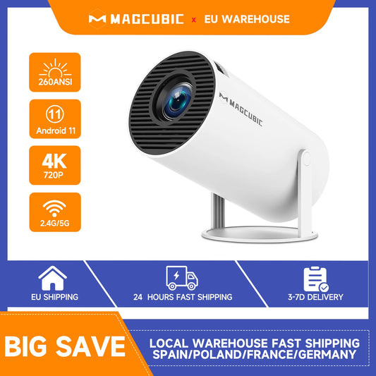 Magcubic Android 11 Mini-Beamer – 720P Native, 4K-Support, WiFi 6, Bluetooth 5.0, Auto-Keystone & Lautsprecher
